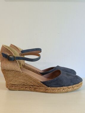 Gaimo Blue Suede Espadrille Wedge Sandals with Ankle Strap Size 40